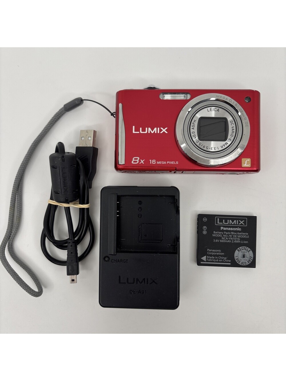 Panasonic Lumix DMC-FH27 Red 16MP Digital Camera 8x Zoom w/Charger Tested READ